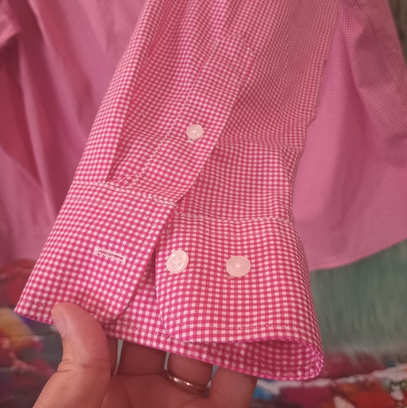 Chaps Pink and White Long Sleeve Checkered Button Down Shirt Size 1X - Picture 3 of 11